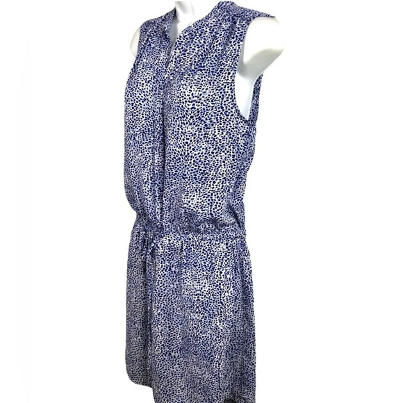 Hilary Radley sleeveless drawstring shift dress navy blue white cheetah - Size 2 - Picture 4 of 10